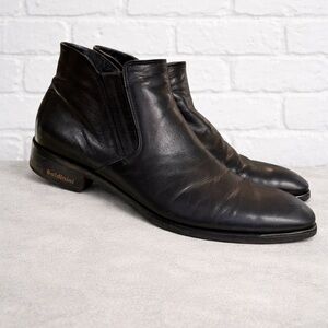 Baldinini Designer Black Leather Metal Tip Ankle Boots